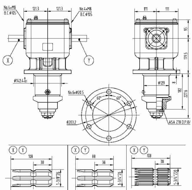 Agricultural U100 Series 1:1.83 100HP Gearbox for Rotary Mower