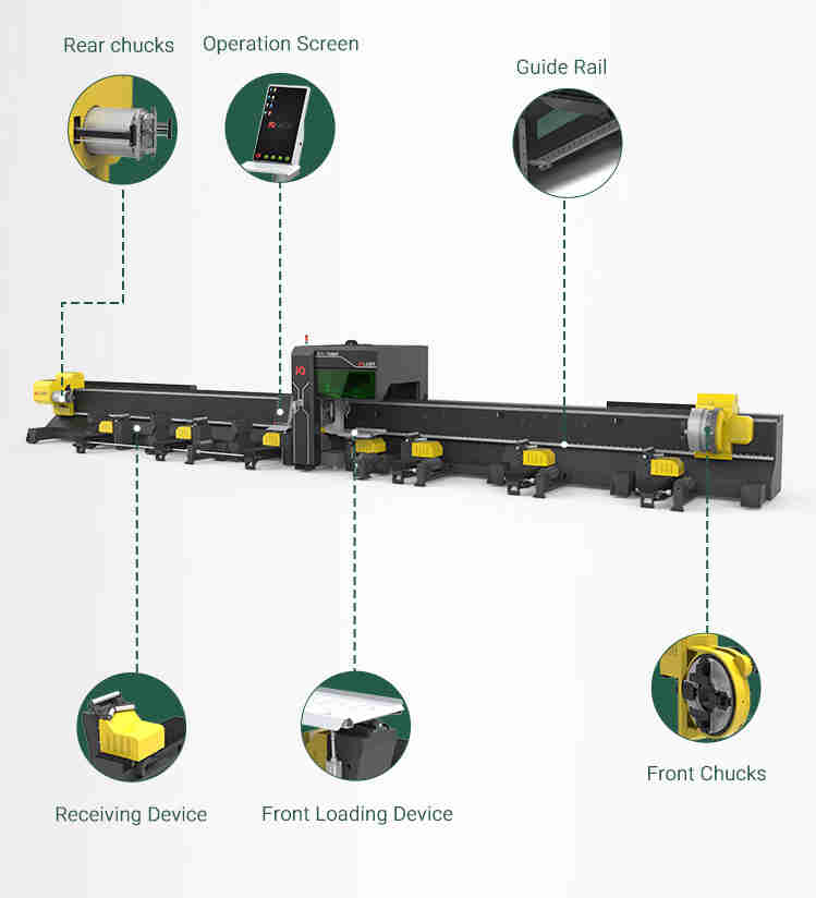 Side-mounted Bed Three-chuck Laser Pipe Cutting Machine 450mm Big Diameter H Beam Rectangle Tube Laser Cut Machine
