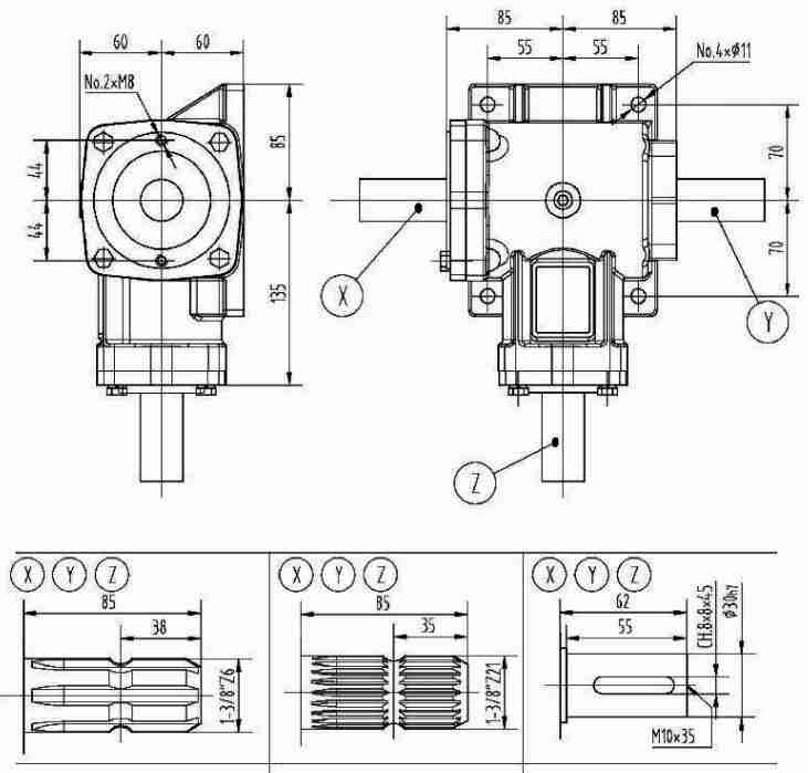 Agricultural EF30 Series 30HP Gearbox for Rotary Mower 1:2.91