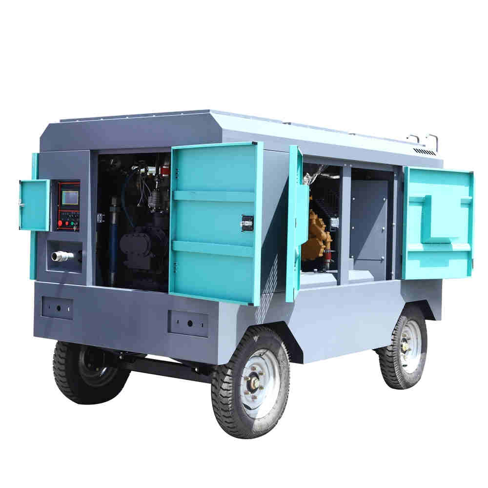 Trailer Mounted Mobile Rotary Screw Type Diesel Powered Air Compressor Air Cooled Portable Direct Drive Non-road III Smartgen