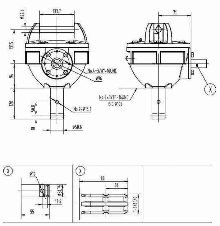 Agricultural 58HP PH50 Gearbox for Post Hole Digger 3.18:1