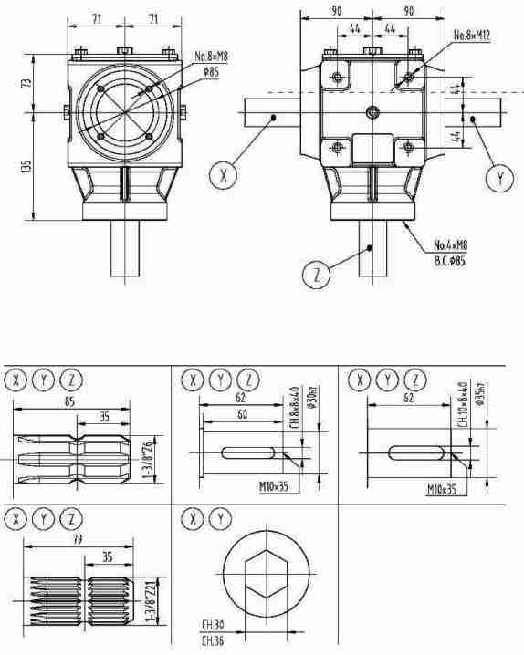 Agricultural T36 Series 36HP Gearbox for Shredders Rotary Mower