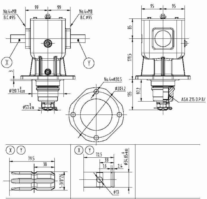 Agricultural 140B Series 60HP Gearbox for Rotary Cutter
