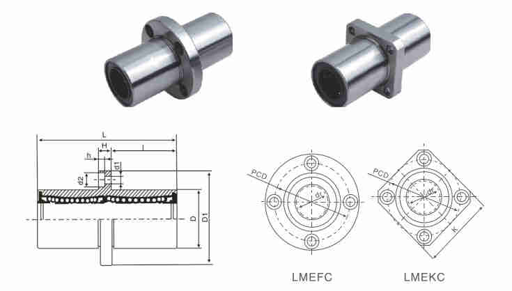 LMEF/KC (KBF/KC) Series Long Centered Flange Linear Bearing Bushing of LMEFC6UU LMEFC8UU LMEFC10UU LMEFC12UU LMEFC13UU