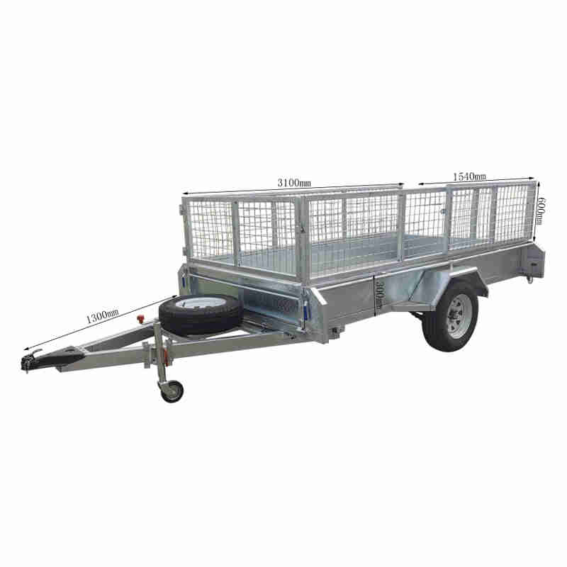 2 Wheel Galvanized Box Type Fence Cage Trailer for Factory Warehouse Logistics Cargo Transportation