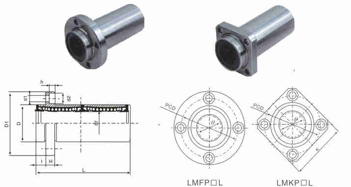 LMF/KP/L (SMF/K/W-E) Series Long Pilot Pattern Flange Linear Bearing Bushing of  LMFP6UU LMKP6UU LMFP8UU LMKP8UU
