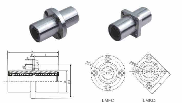 LMF/KC (SMF/KC) Series Long Centered Flange Linear Bearing Bushing of  LMFC6UU LMKC6UU LMFC8UU LMKC8UU LMFC10UU