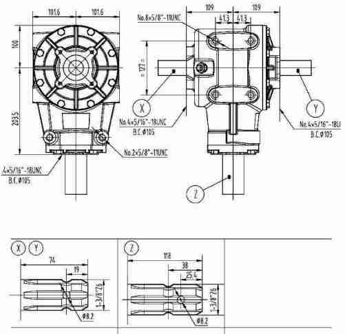 Agricultural RC61T Series 100HP Gearbox for Rotary Cutter 1:1.2