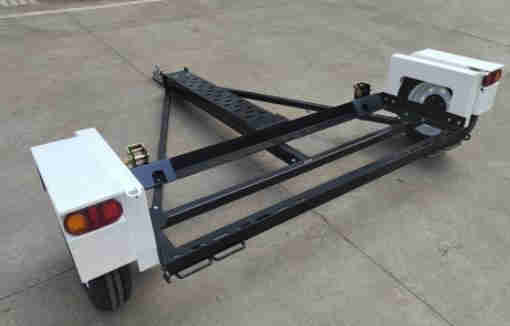 European Car Trailer with Tight Tire Straps on Both  Sides