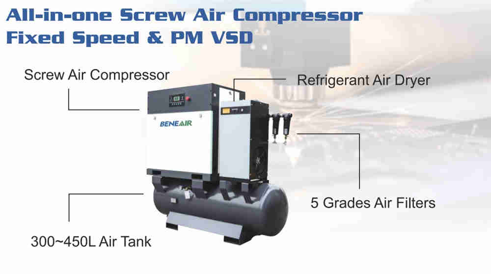 Similar to Atlas Copco 22 KW 30 HP 15 Bar~16 bar 4 in 1 Rotary Screw Air Compressors with Air Dryer for Laser Cutting Machine