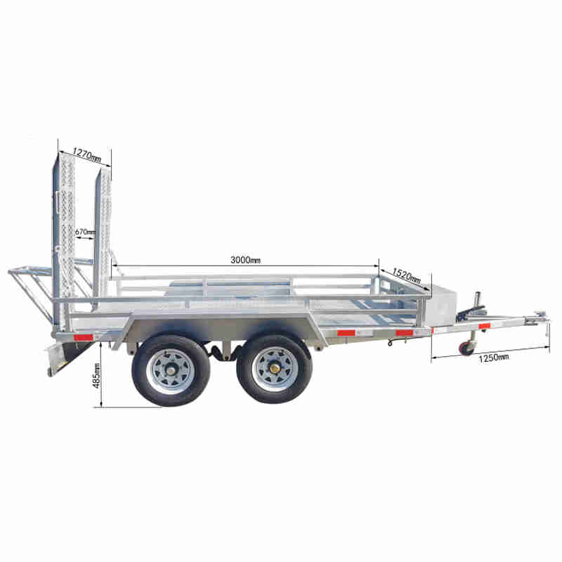 Hot Dip Galvanized Double Axle 2000kg Load 4 Wheel Trailer for Excavator ATV Lift with Ladder
