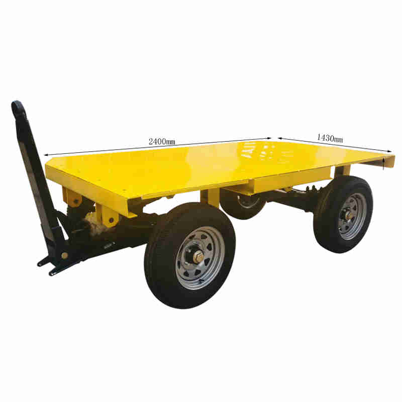Airport Luggage Transfer Transport Flatbed Trailer with Lifting Rod Automatic Hydraulic Brake