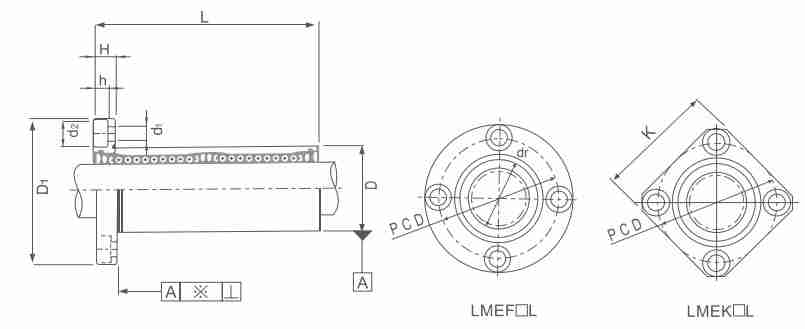 LMEF/K..L (KBF/K..W) Series Long Type Flange Linear Bearing Bushing of  LMEF8LUU LMEK8LUU LMEK12LUU LMEF25LUU