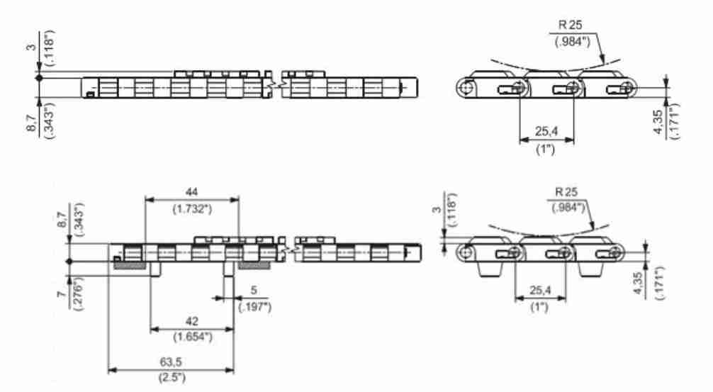 1600-FT-FTDP-SGS-1/2 Super Grip Straight Run Plastic Top Rubber Conveyor Mesh Chain