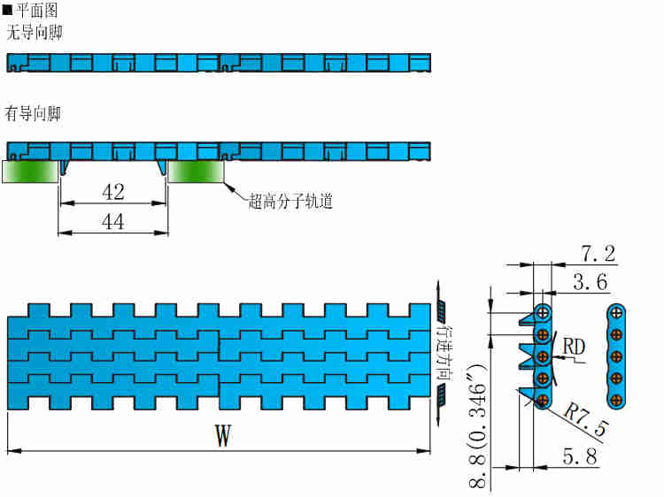 8835 Series 8.8mm Ultra-small Pitch Flat Top Chain Network Plastic Chain for Sale
