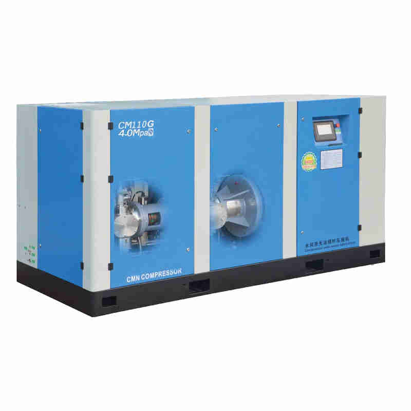 Low Noise 30 bar ~40 bar High Pressure Water-injected Oil-free PM VSD Two-stage Screw Air Compressor for PET Plastic Bottle Blow