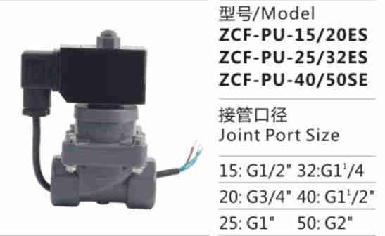 Exquisite Structure Manufacturing ZCF-PU-40/50ES UPVC Material ZCF Series Solenlid Valve for Sale