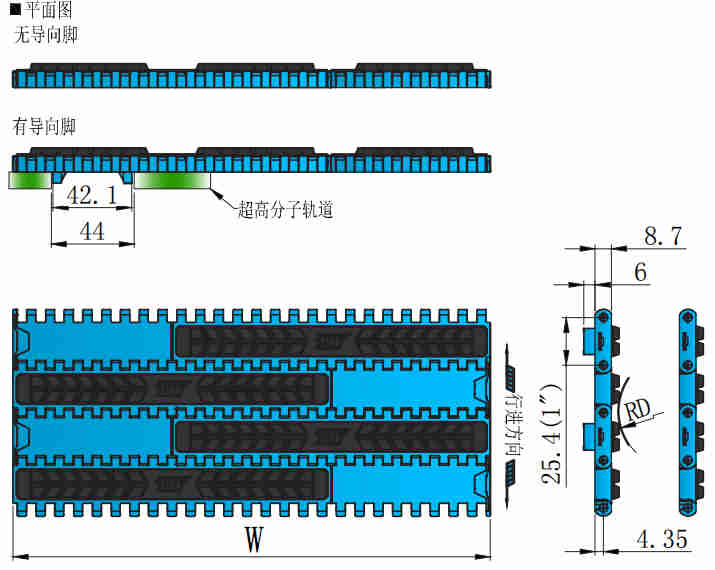 Sell Well New Type SG1000 Series 25.4mm Pitch Rubber Surface Chain Plastic Chain for Sale