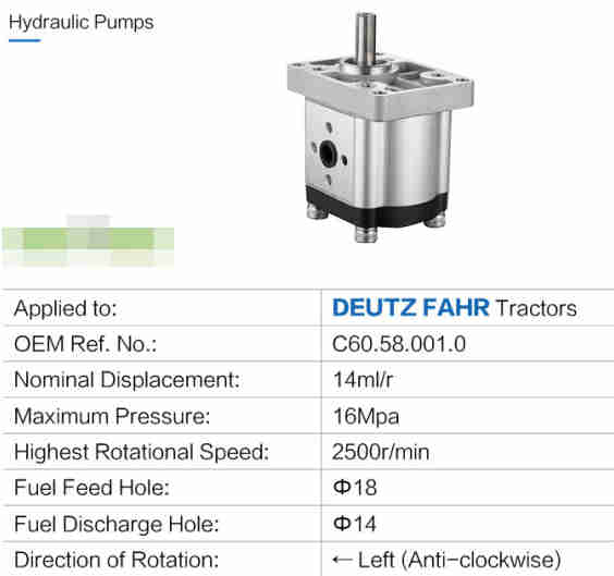 Wholesale Customized Agricultural Parts 16Mpa Deutz Tractor Replacement Gear Hydraulic Pumps Left Hydraulic Pump
