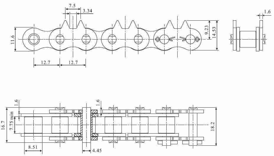 Customized Stainless Steel Sharp Top Conveyor Chain and Sprockets in Steel