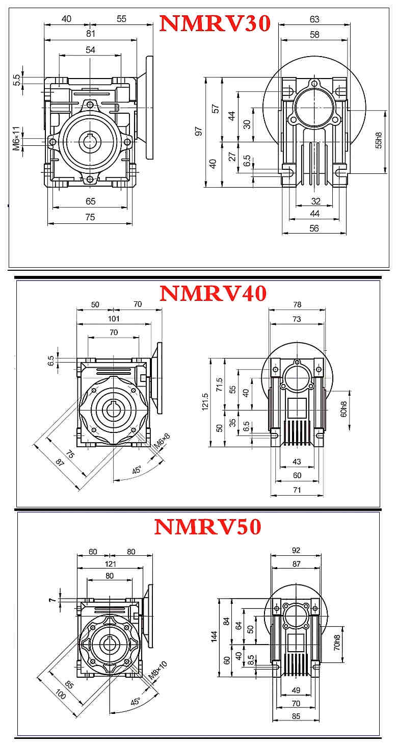 B5 Flange Worm Aluminum Electric Motor Gear Box Nmrv75 Speed Reducers Gearbox for Tower Crane