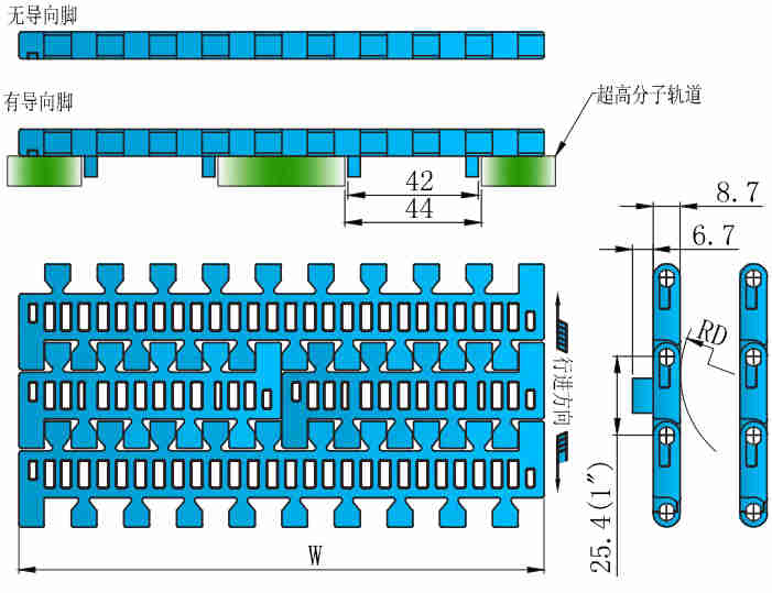 Promotional Various 1500 Series 25.4mm Pitch Hollow Chain Mesh Plastic Chain for Sale