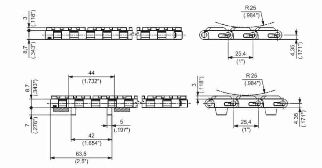1600-FT-FTDP-SGS Super Grip Straight Run Plastic Top Rubber Conveyor Mesh Chain