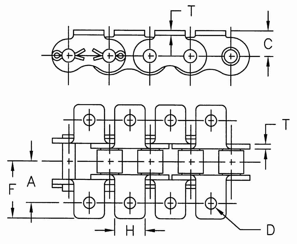 ANSI Standard Bent K-1 B-2 Attachment One Hole Two Sides  Roller Chain