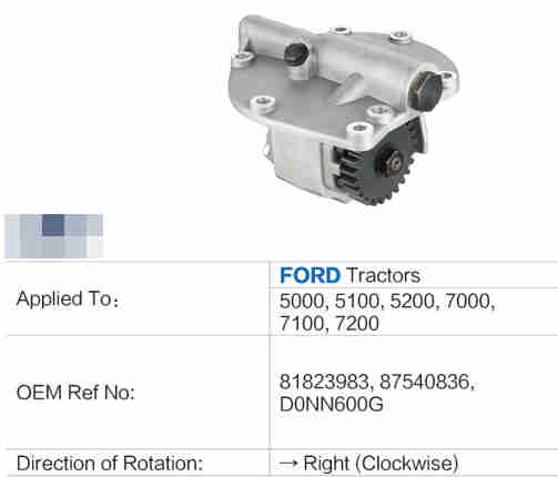 High Quality Single Acting Right Electric Hydraulic Pump Replacement of ford Tractor 5100,5000,5200,7000,7100,7200 Machine