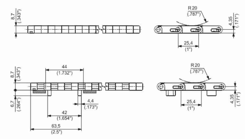 1600-FT(FTDP)  Straight Linear Run Plastic Top Transmission Mesh Chain