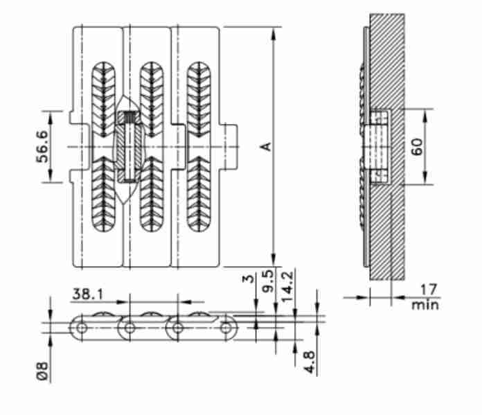 822 Sideflex Run Single  Hinge Chain Straight Top Rubber Chain