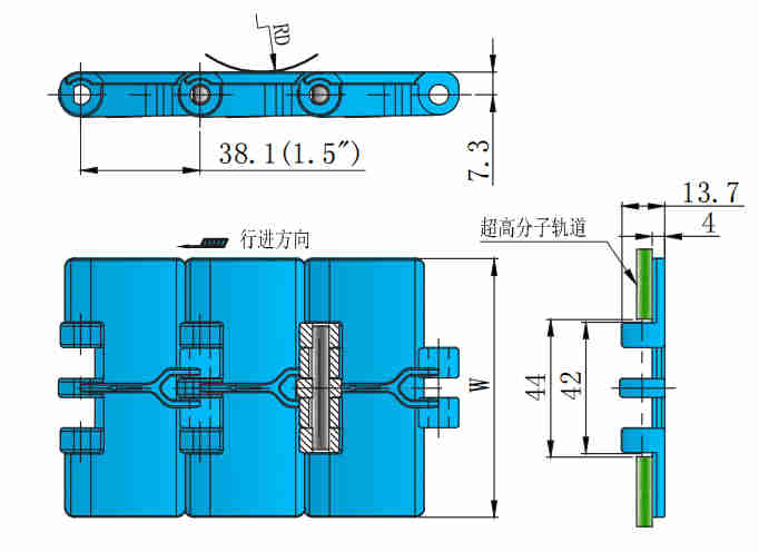 820 Series Flat Straight Chain Plastic Chain for sale