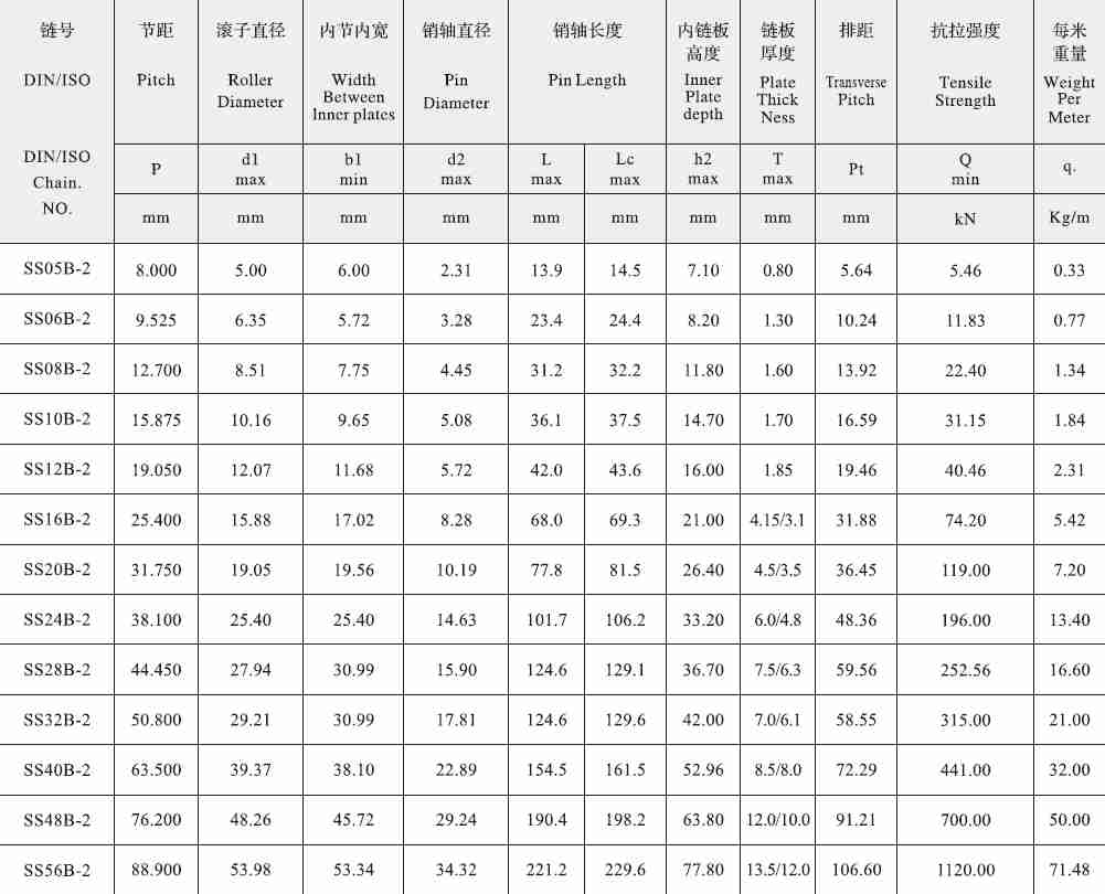 SS32B-2 B Series Stainless Steel Short Pitch Precision Duplex Roller Chain and Sprockets in Steel