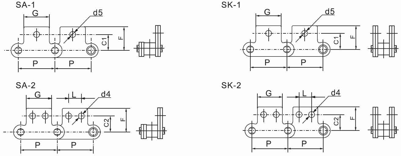 SSC216AH SSC2080H Stainless Steel Double Pitch Conveyor Chain with Attachment SA1&SA2&SK1&SK2 and Sprockets in Steel