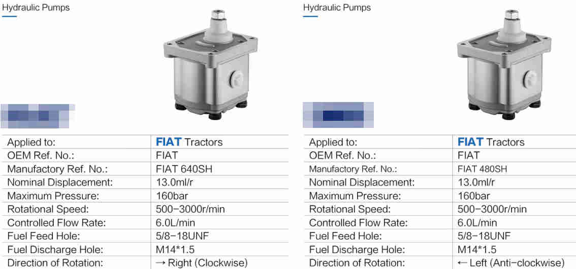 160/200bar Left/right Gear Hydraulic Pumps Replacement of Flat Tractor 5131170, 5180273,5180271, 5135887,  5167392, 5180275