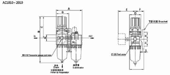 AC Series AC2010-01/02 Two Union Air Filter Combination Source Treatment Unit for Compressed Air System