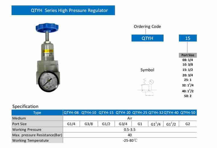Good Quality QTYH-40/50 Air High pressure reducing valve for sale