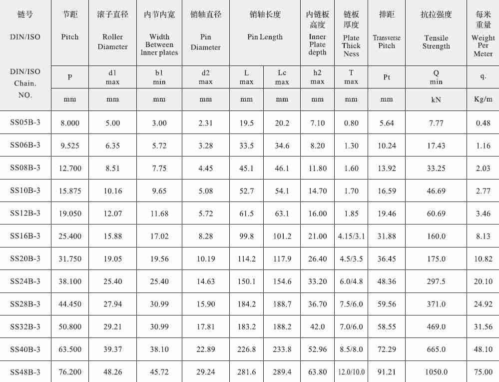 SS32B-3 B Series Stainless Steel Short Pitch Precision Triplex Roller Chain and Sprockets in Steel