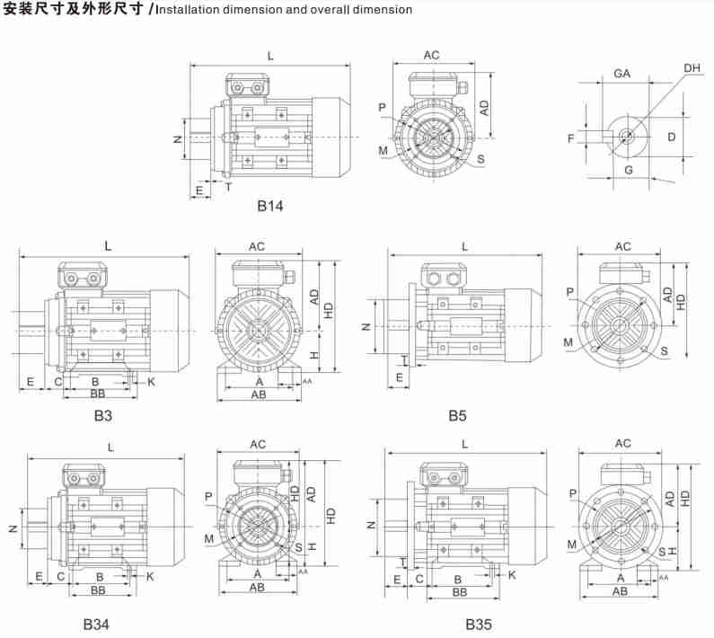 Low Noise B5 Vertical IP55 Waterproof Protection Aluminum Shell Three-Phase Asynchronous Motor for Fans and Water Pumps