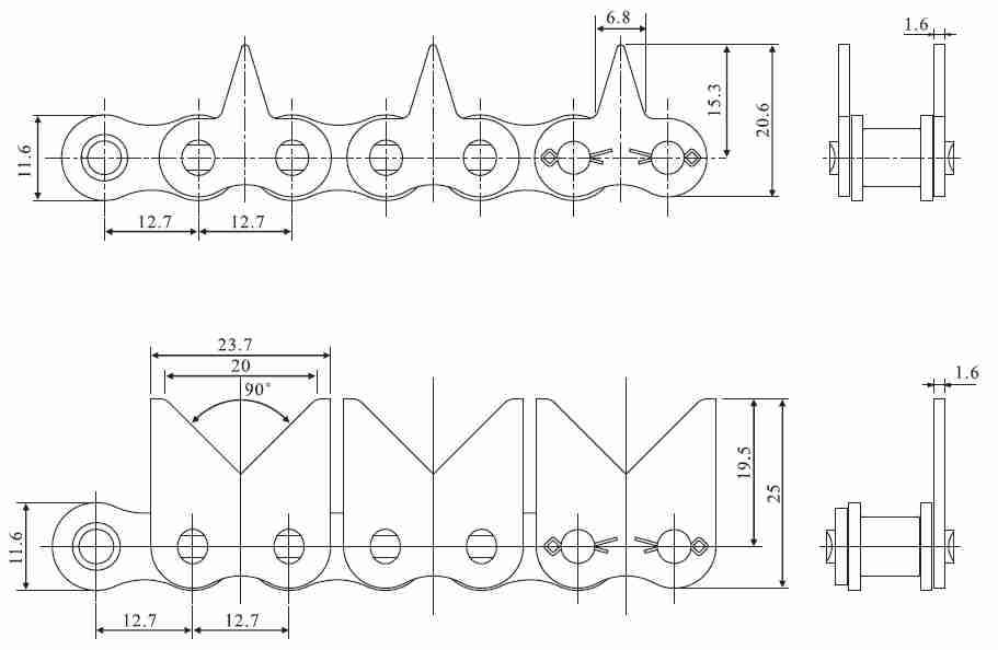 Customized Stainless Steel Sharp Top Conveyor Chain and Sprockets in Steel