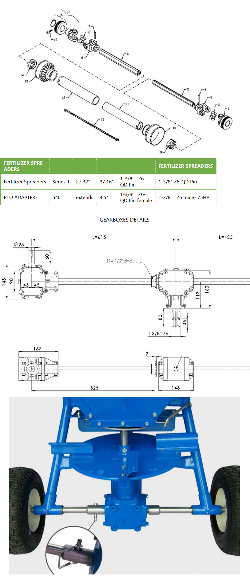 Fertilizer Spreaders Pto Shaft and Gearboxes