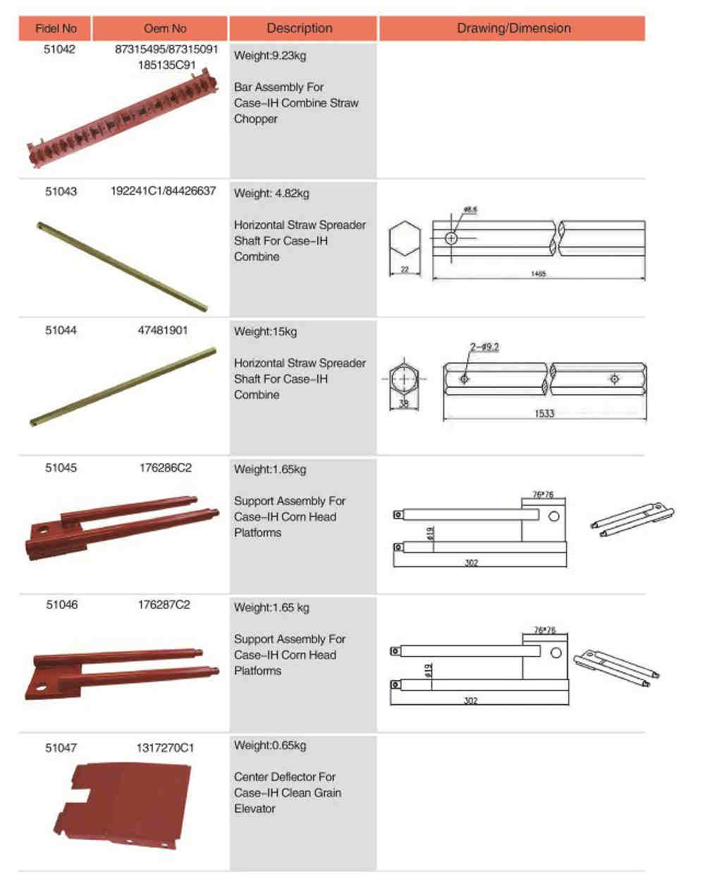 192241C1/84426637 Agricultural Spare Parts Horizontal Straw Spreader Shaft for Case-IH Combine