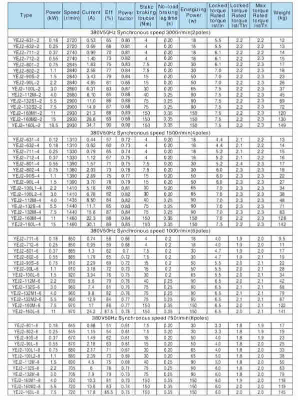 YEJ2 Series 220/380V 380/660V Electromagnetic Brake Electric Motor