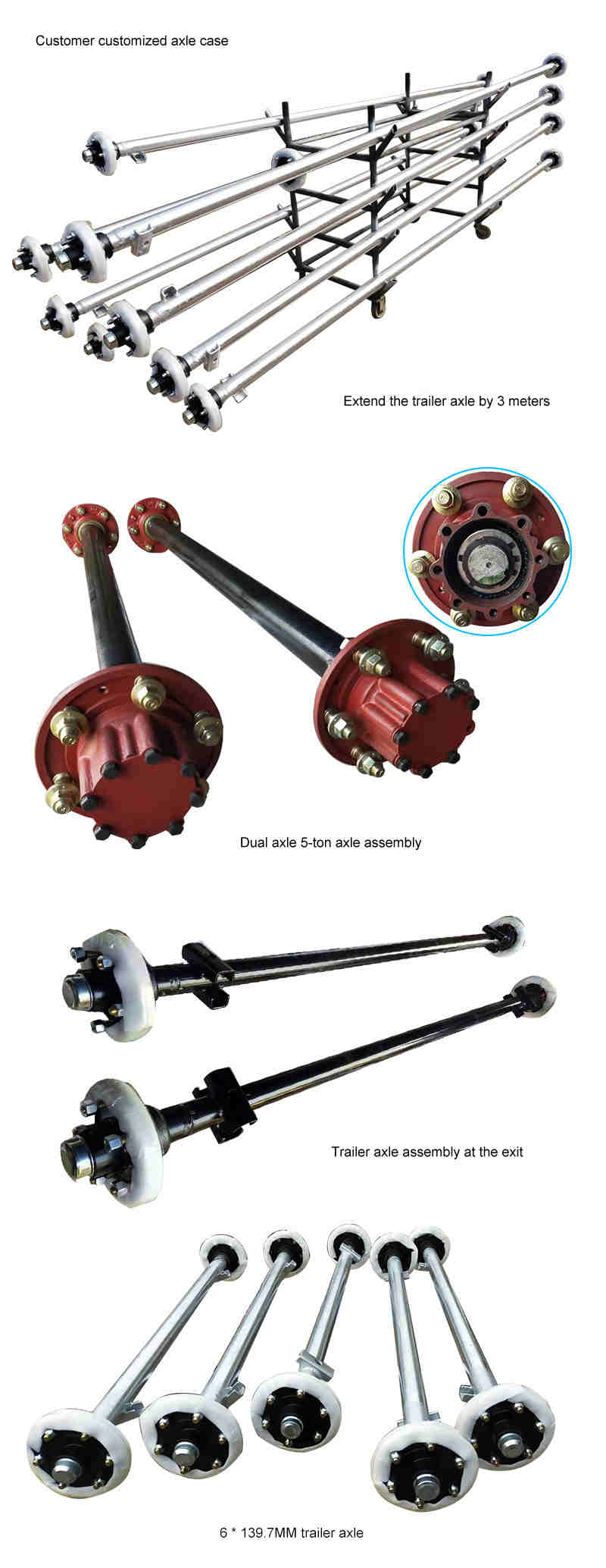 High Quality Yacht Trailer Axle Tire Steel Ring Supporting Axle Assembly Yacht Trailer Parts