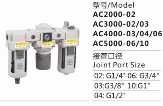 AC Series AC2000-02 Air Source Treatment Unit Pneumatic Parts for Compressed Air System