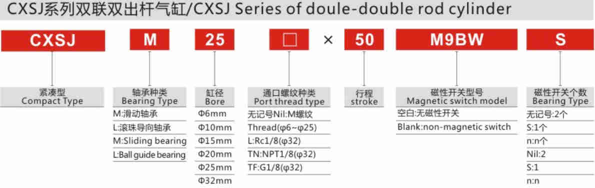Custom High Quality Stainless Steel CXSJ Series Doule-double Rod Cylinder for Sale