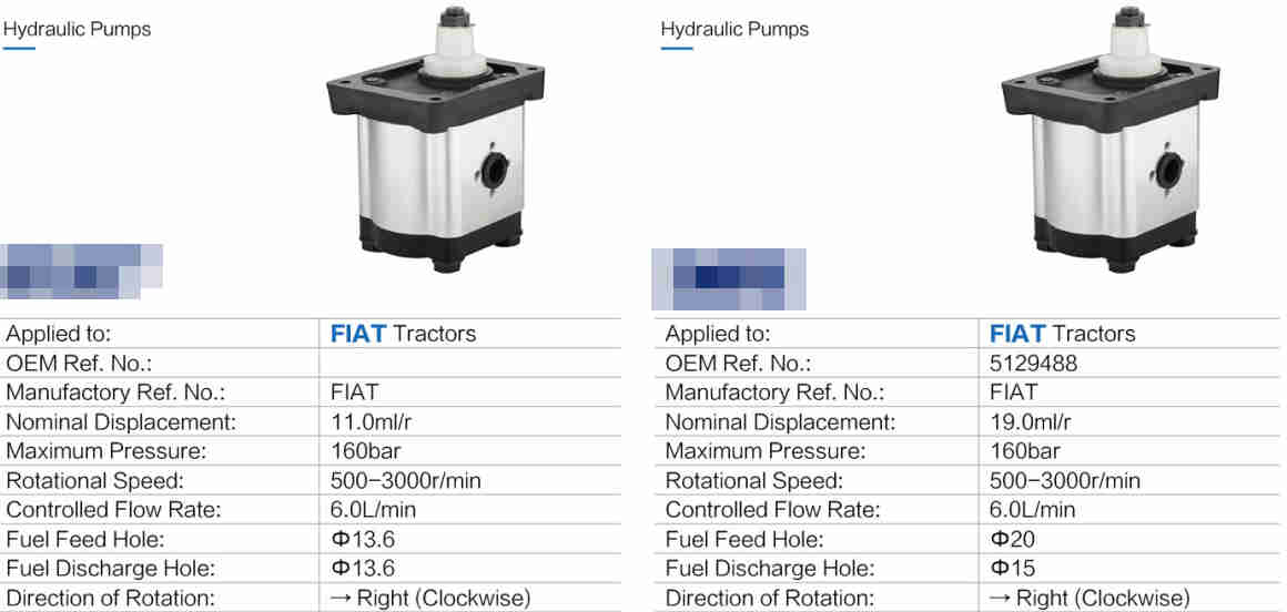 160/200bar Left/right Gear Hydraulic Pumps Replacement of Flat Tractor 5131170, 5180273,5180271, 5135887,  5167392, 5180275