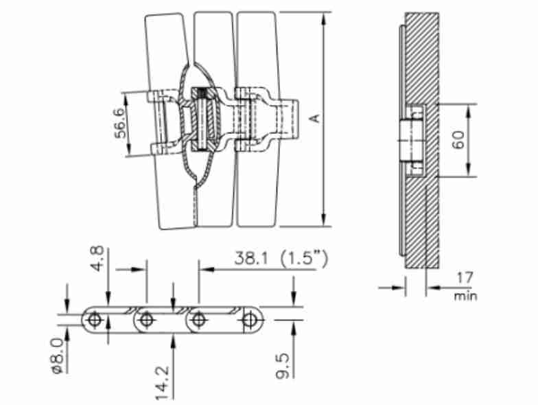 823 Series Single Hinge Magnetic Turning Plastic Chain Sideflex Run Hinge Chain