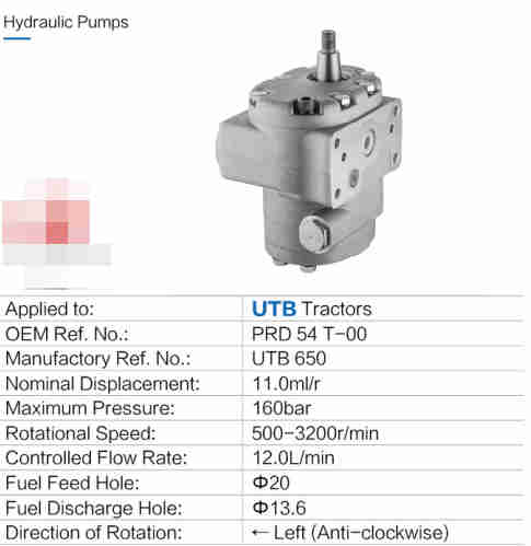 160bar Left Anti-clockwise Gear Hydraulic Pumps Replacement of UTB 650 Tractor Hydraulic Pump Parts
