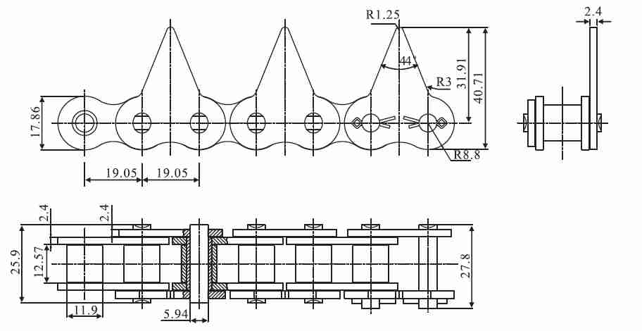 Customized Stainless Steel Sharp Top Conveyor Chain and Sprockets in Steel